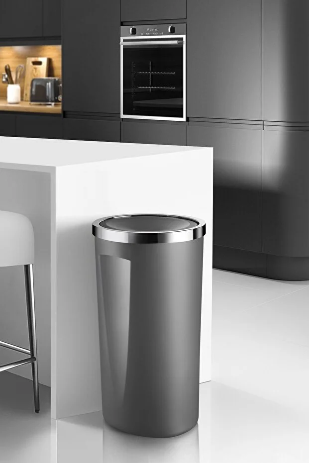 Lenox 35 Lt Döner Kapaklı Banyo Mutfak Ofis Çöp Kovası Gri